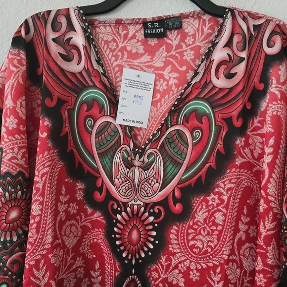 Indian Art to wear Poncho Dress Kaftan One Size Colorful Flowy Lightweight Summe - Picture 7 of 13